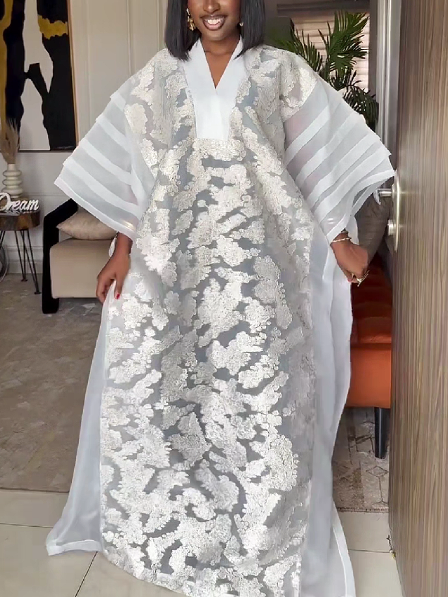 Embroidered Floral Sheer Overlay Gown