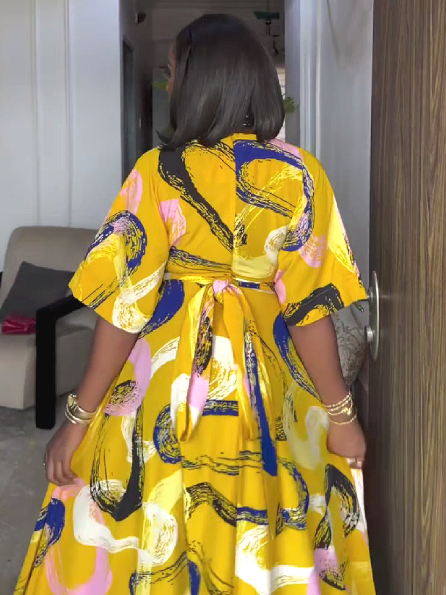 Abstract Print High Low Maxi Dress