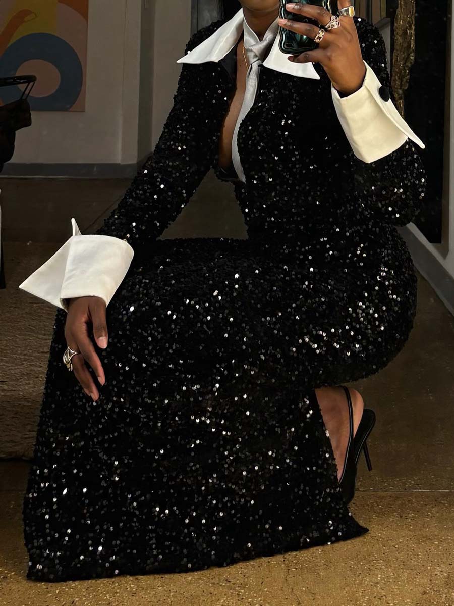 Keyhole Detail Sequined Party Dress