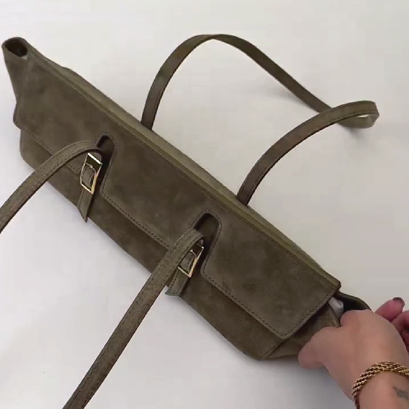 Suede Buckle Detail Tote Bag
