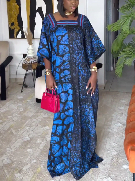 Bold Print Wide Sleeve Maxi Dress