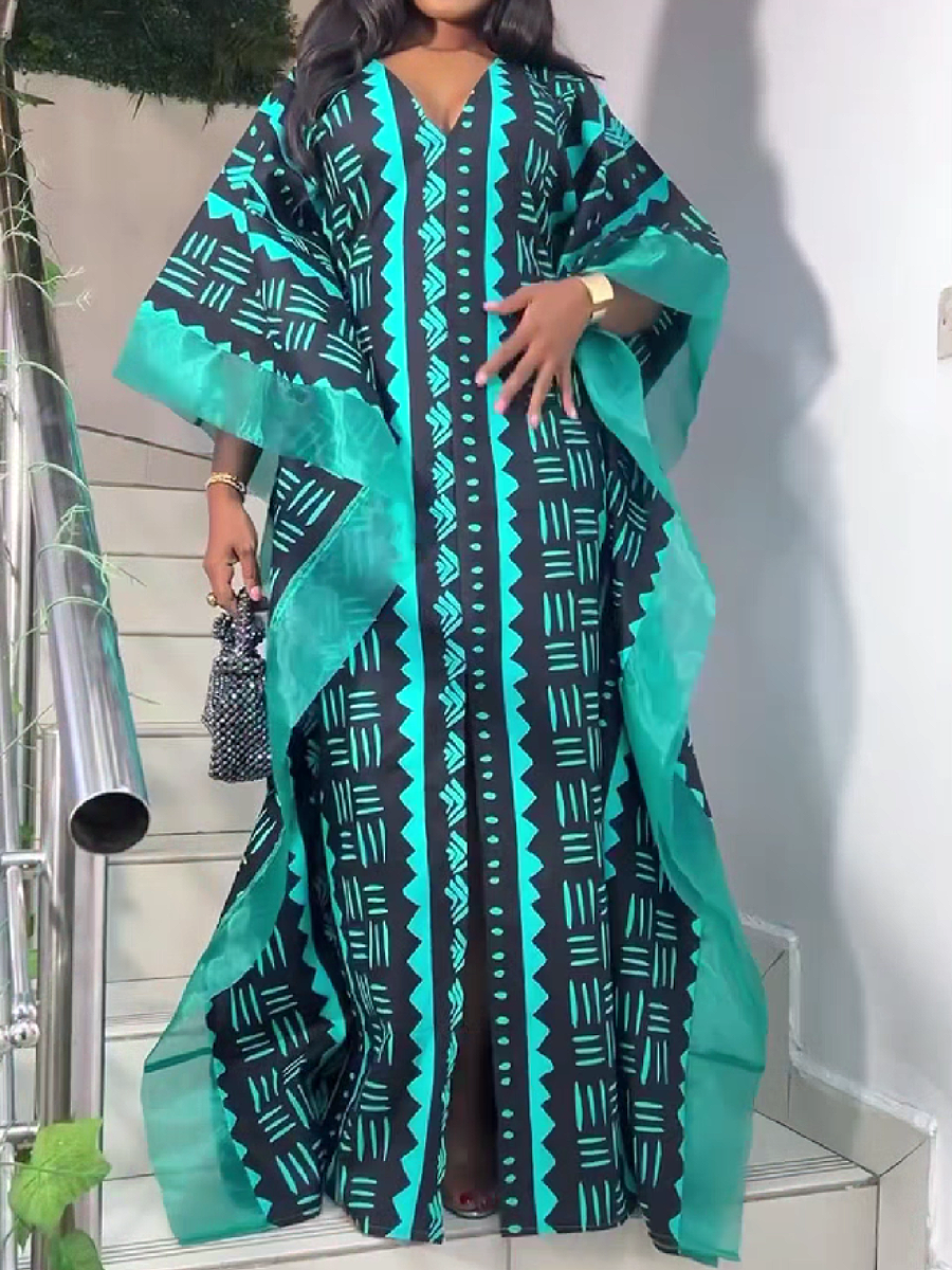 Ethnic Print Maxi Kaftan Dress