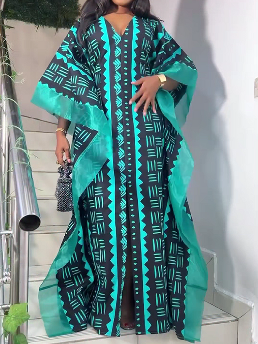 Ethnic Print Maxi Kaftan Dress