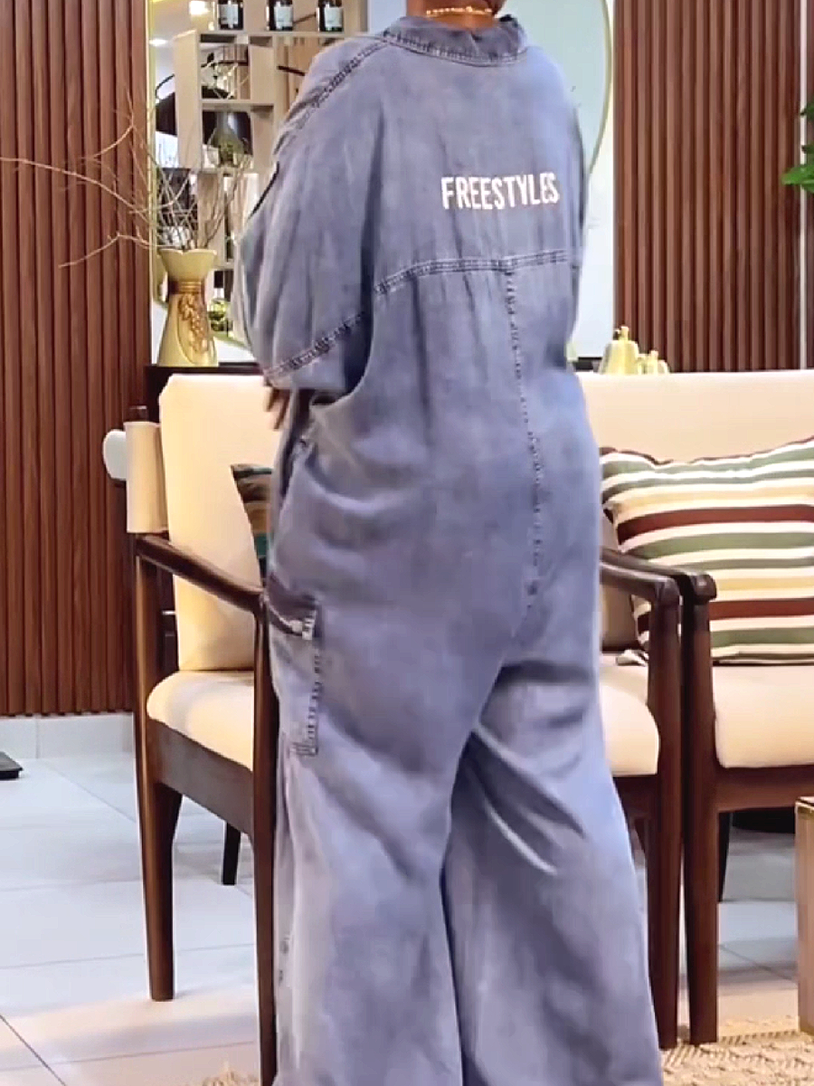 Button Front Wide Leg Jumpsuit with Print Detail