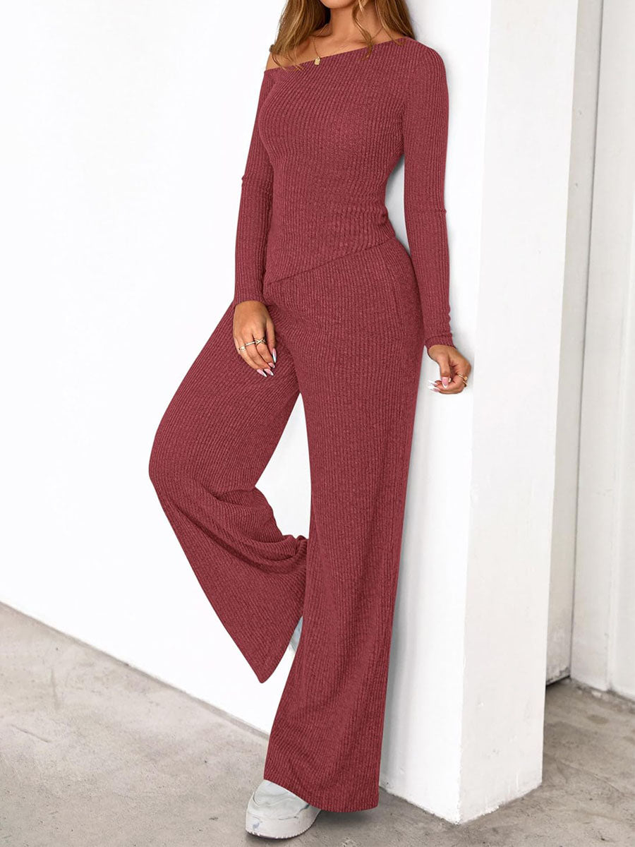 Asymmetric Casual Knitted Two Pieces Set