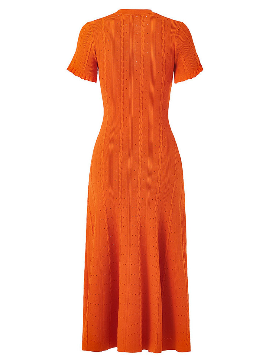 Threaded Single-breasted Knitted Dress