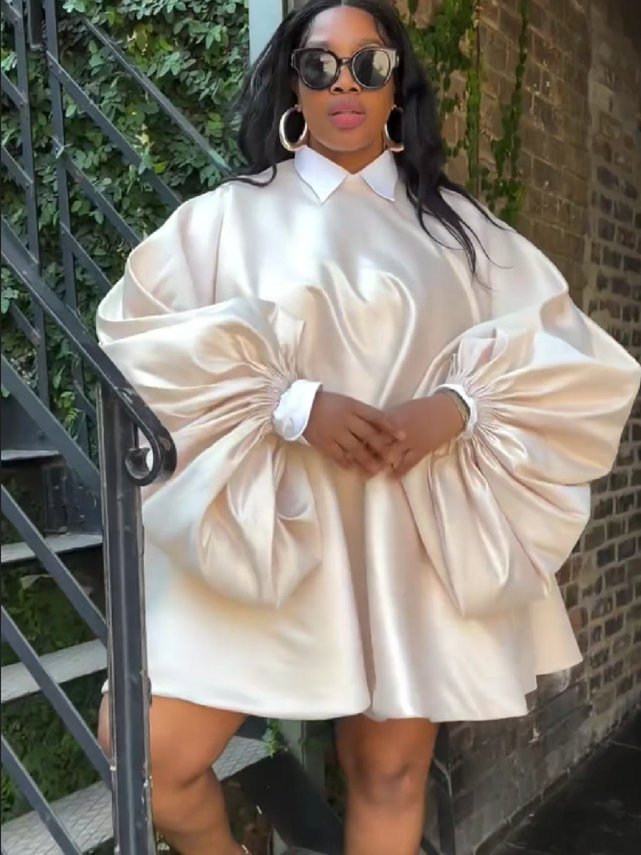 Puff Sleeve Satin Mini Dress with Collar