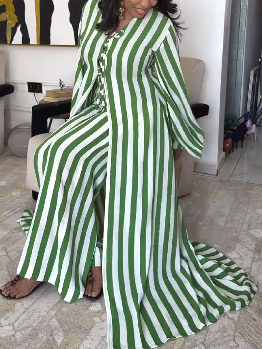 Striped Long Sleeve Wide Leg Set