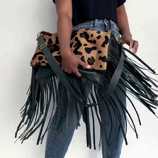 Leopard Fringe Crossbody Bag