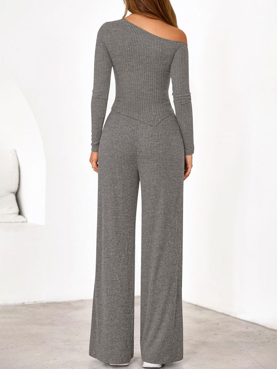 Asymmetric Casual Knitted Two Pieces Set