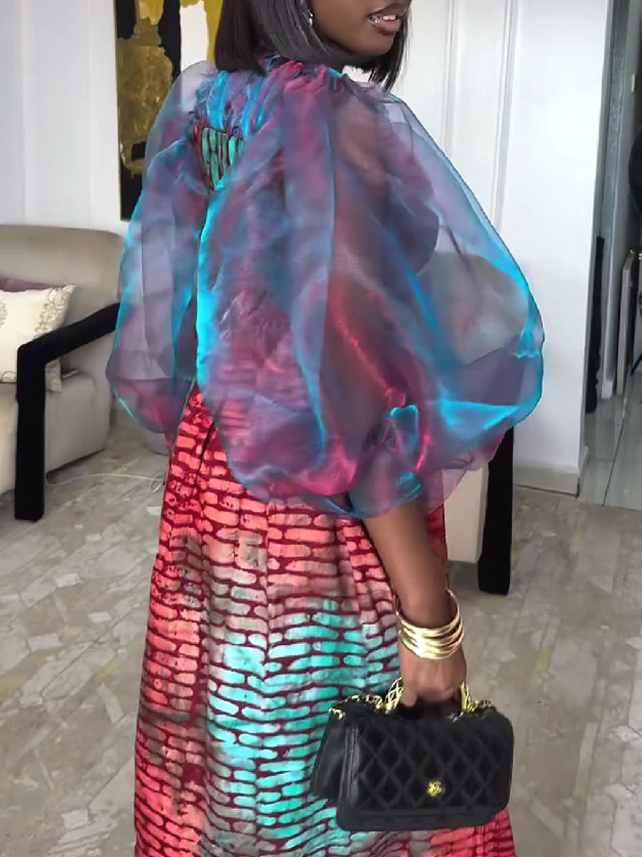 Printed Puff Sleeve Maxi Dress