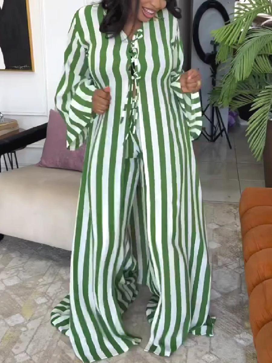 Striped Long Sleeve Wide Leg Set