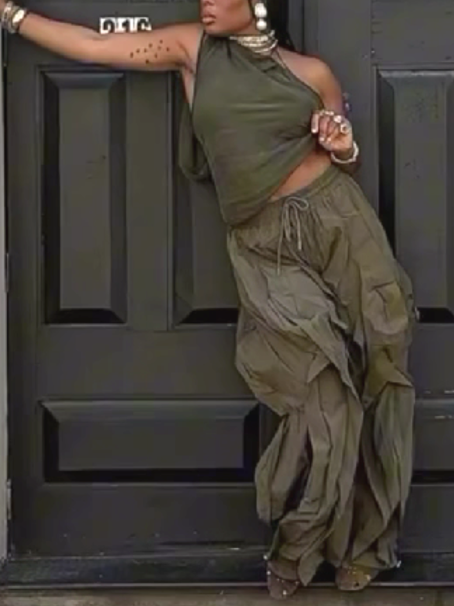 Layered Wide-Leg Pants with Drawstring Waist