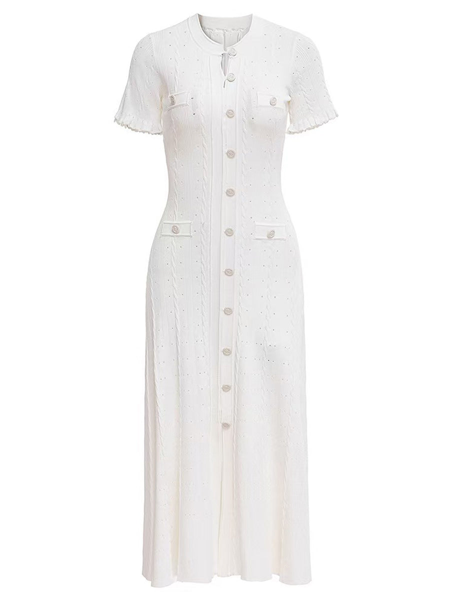 Threaded Single-breasted Knitted Dress