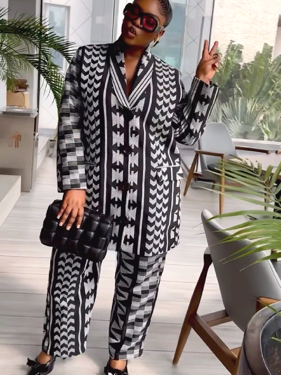 Geometric Patterned Suit with Wide-Leg Trousers