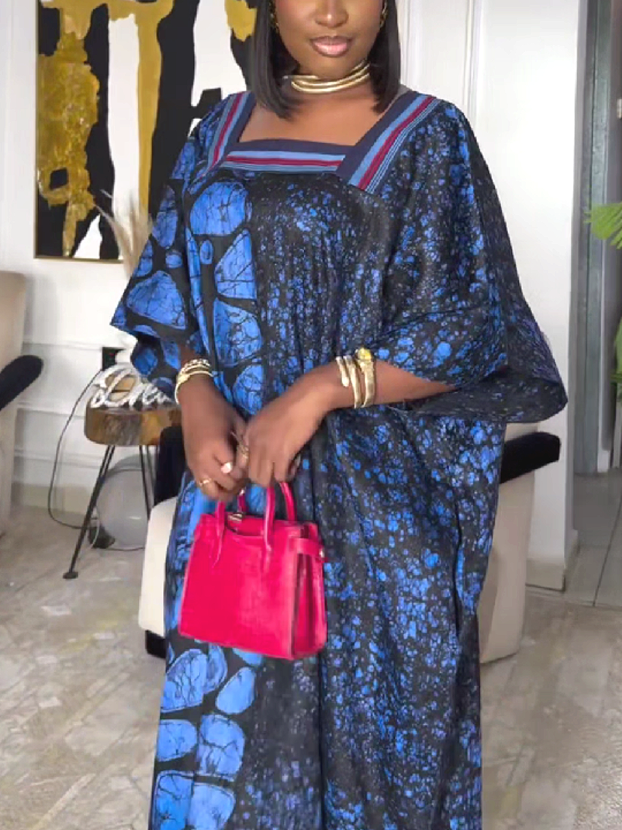 Bold Print Wide Sleeve Maxi Dress