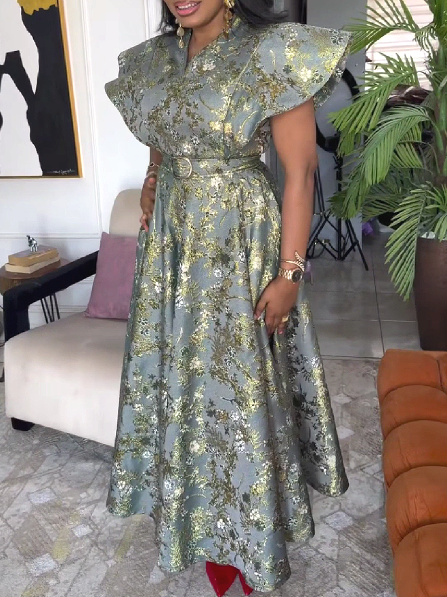 Floral Print Wide Sleeve Midi Dress