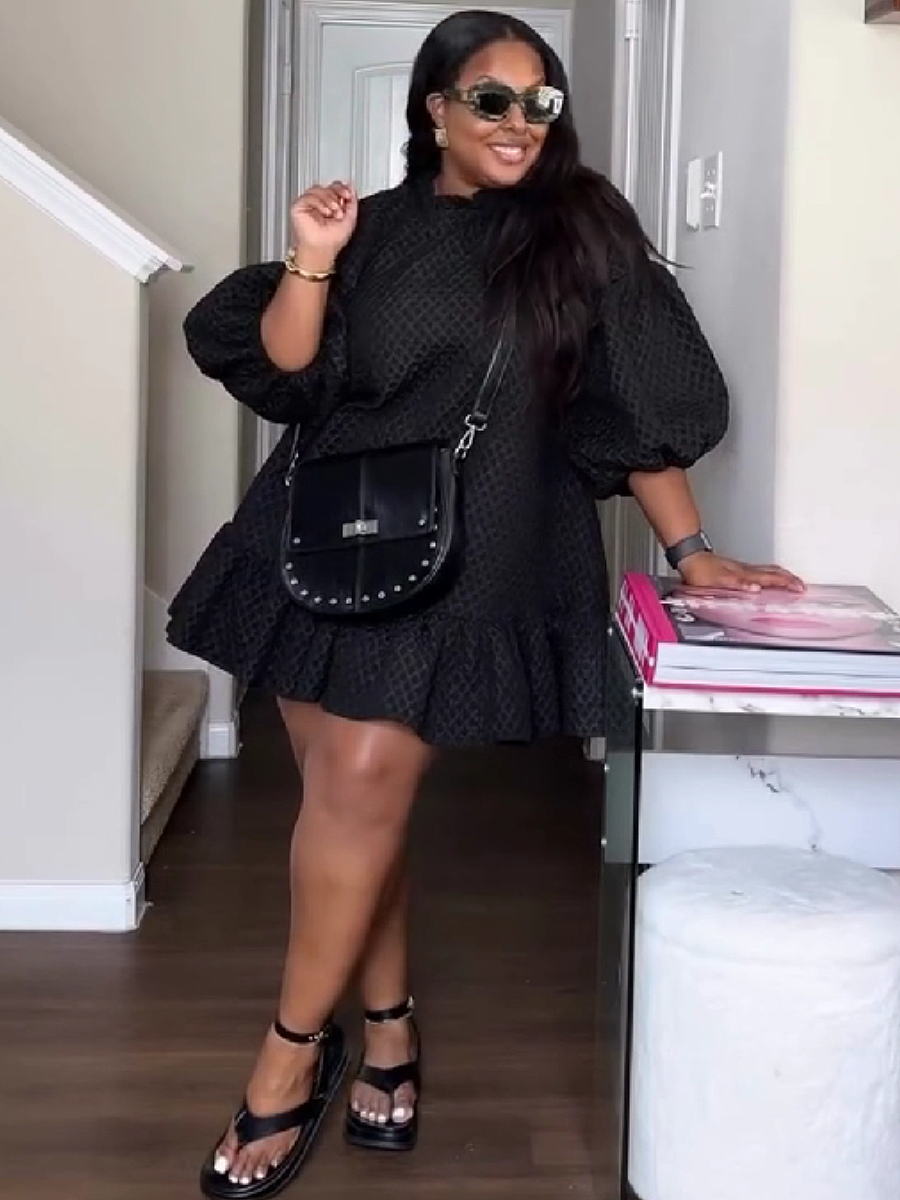 Textured Mini Dress with Ruffle Hemline