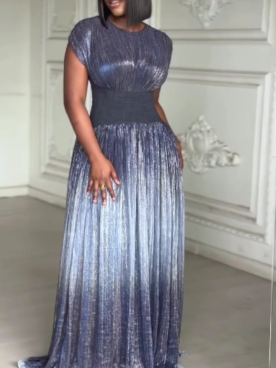 Shimmer Pleated Ball Gown Dress