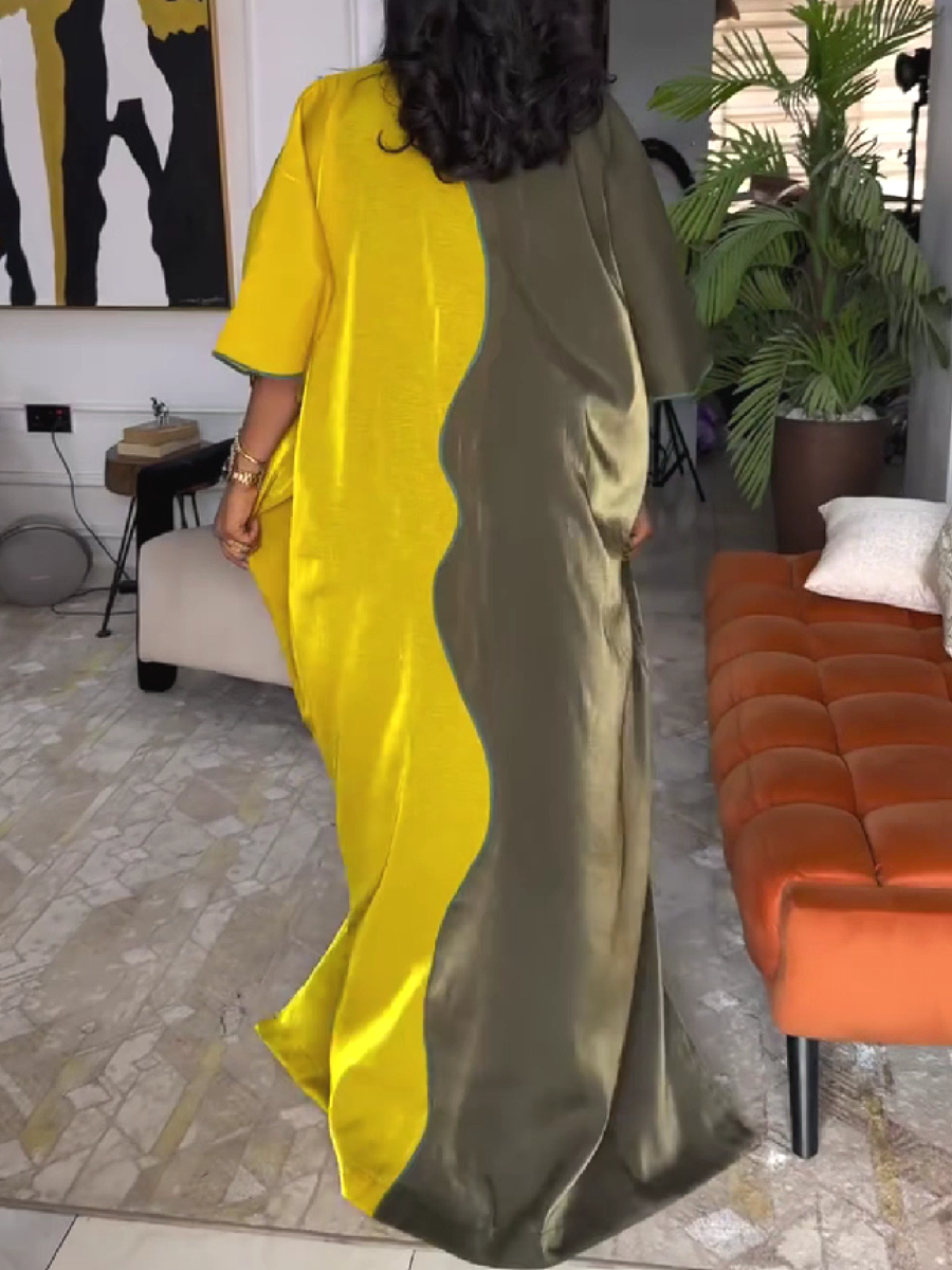 Asymmetrical Panel Maxi Dress with Embroidered Patches