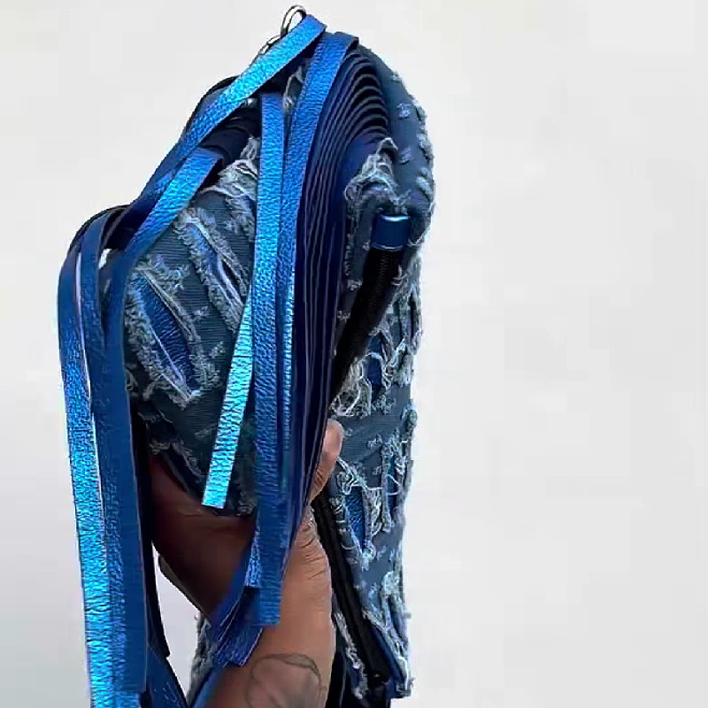 Denim Fringe Clutch Bag