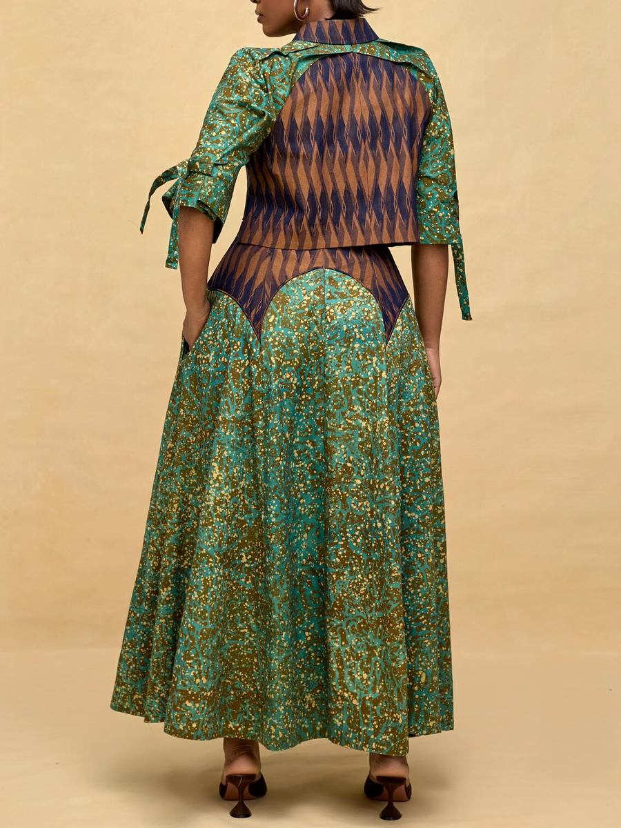 Tie Sleeve Crop Top and High Waisted Maxi Skirt Set