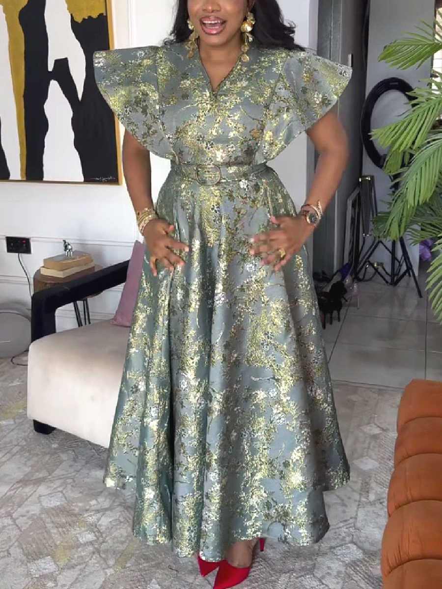 Floral Print Wide Sleeve Midi Dress