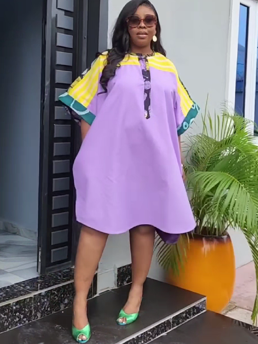 Bold Stripe Trimmed Oversized Tunic Dress