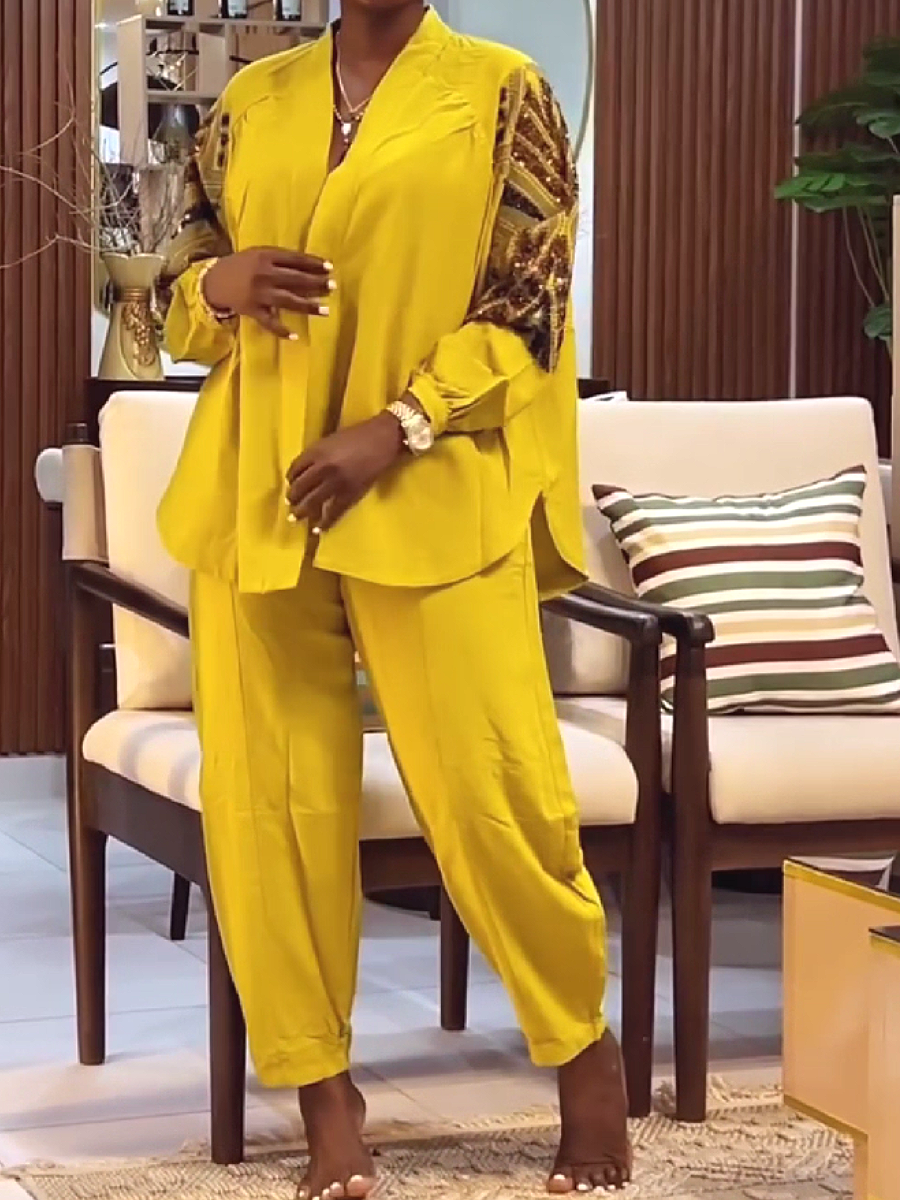 Embroidered Sleeve Blazer Pant Set