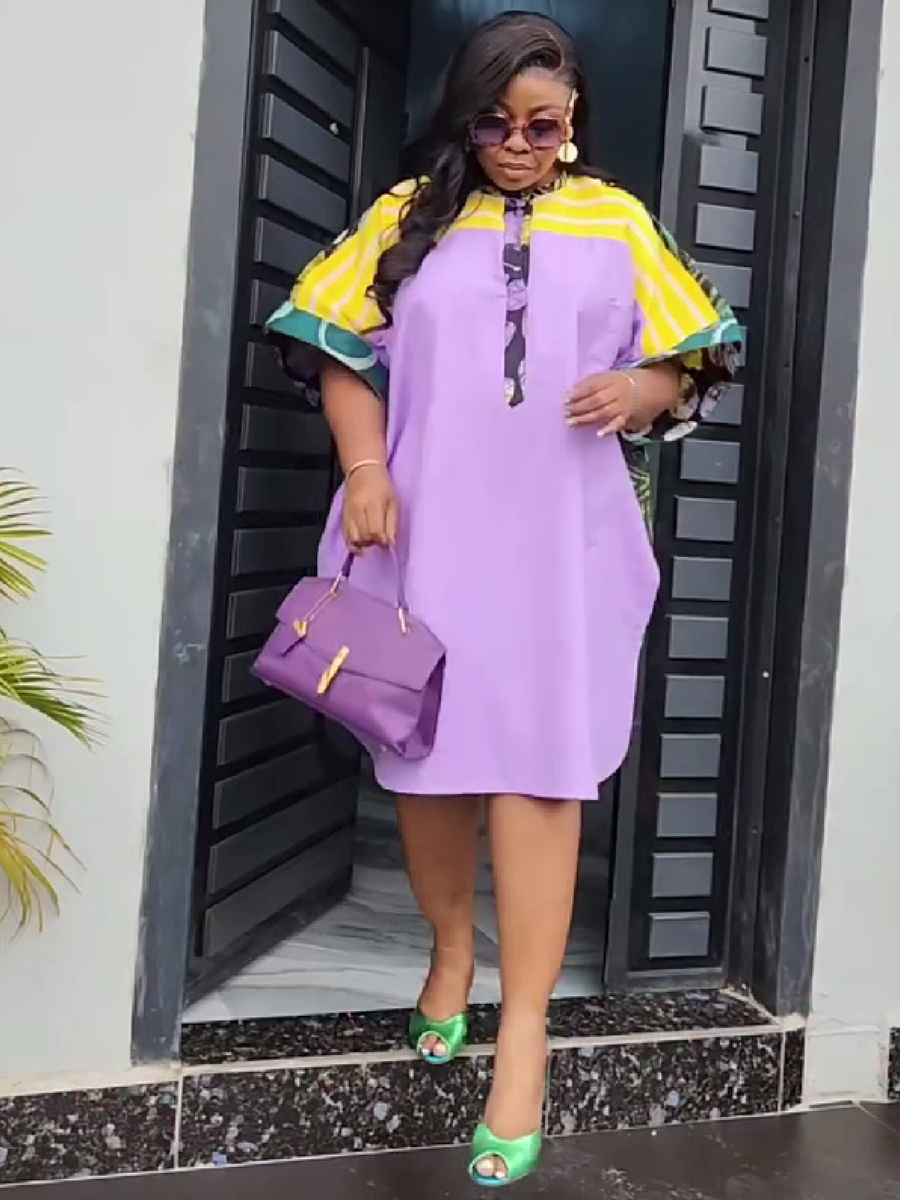 Bold Stripe Trimmed Oversized Tunic Dress