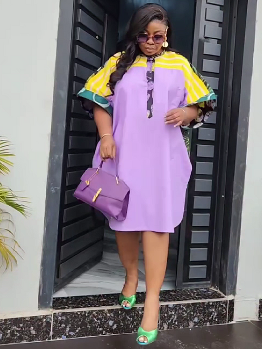 Bold Stripe Trimmed Oversized Tunic Dress