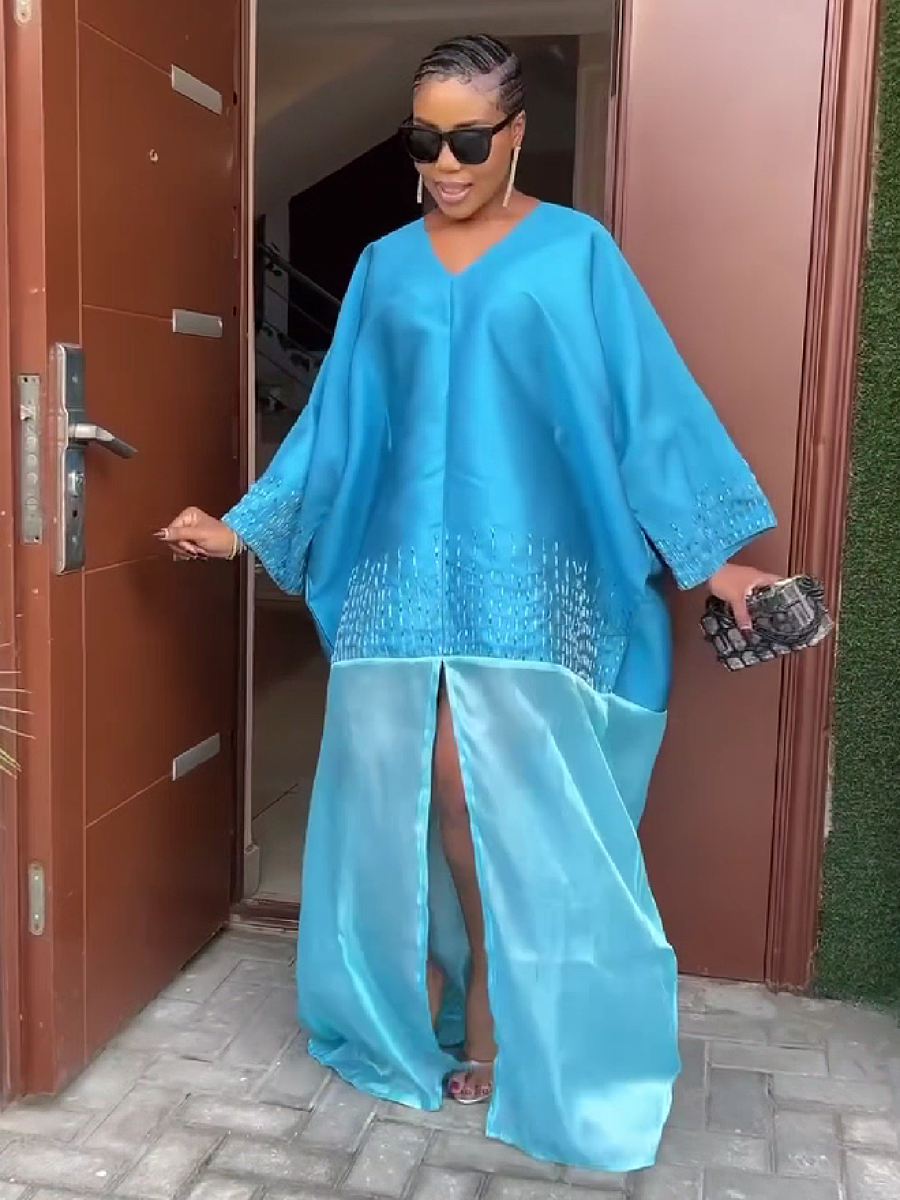 Sheer Layered Satin Maxi Dress with Embellished Hem