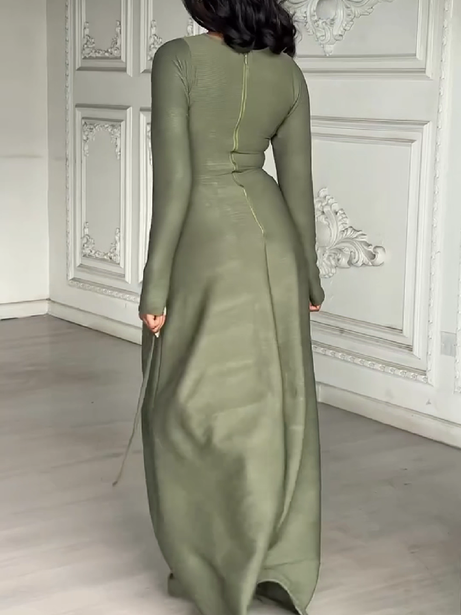 Wrap Detail Long Sleeve Maxi Dress