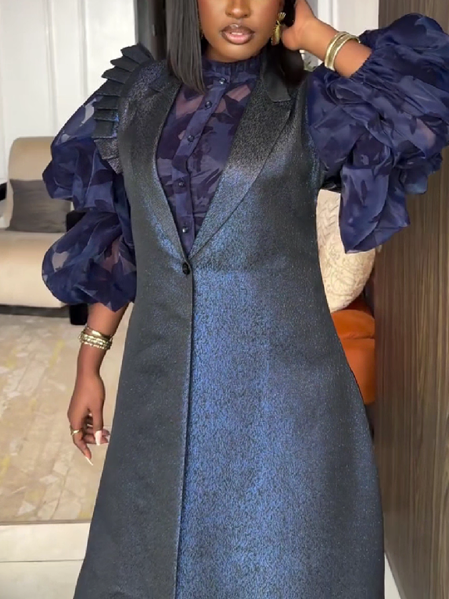 Ruffled Sleeve Dress with Layered Vest Overlay