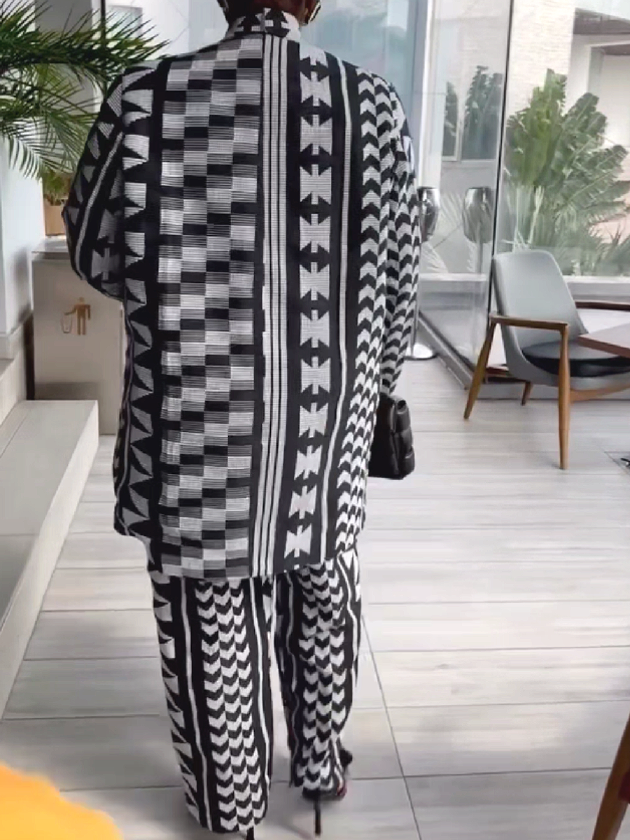 Geometric Patterned Suit with Wide-Leg Trousers