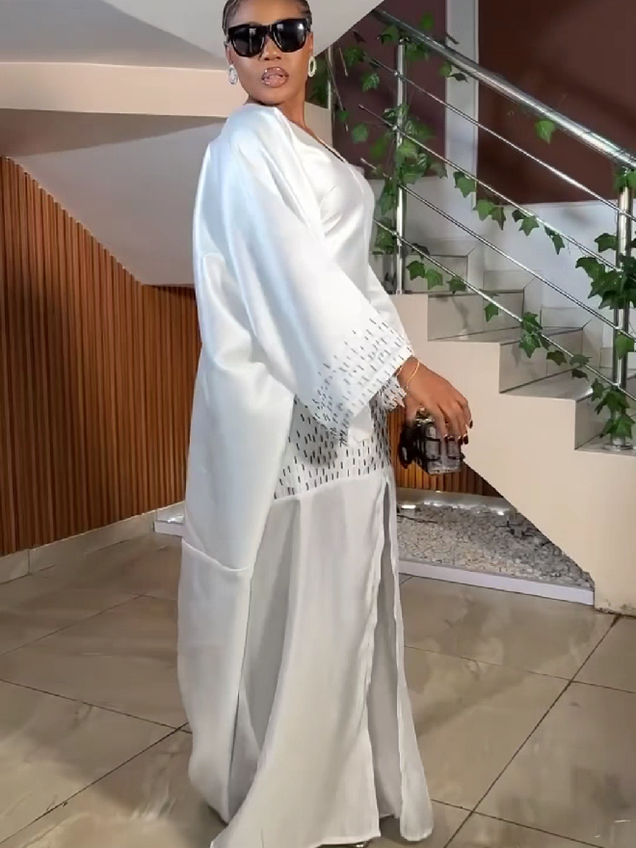 Sheer Layered Satin Maxi Dress with Embellished Hem