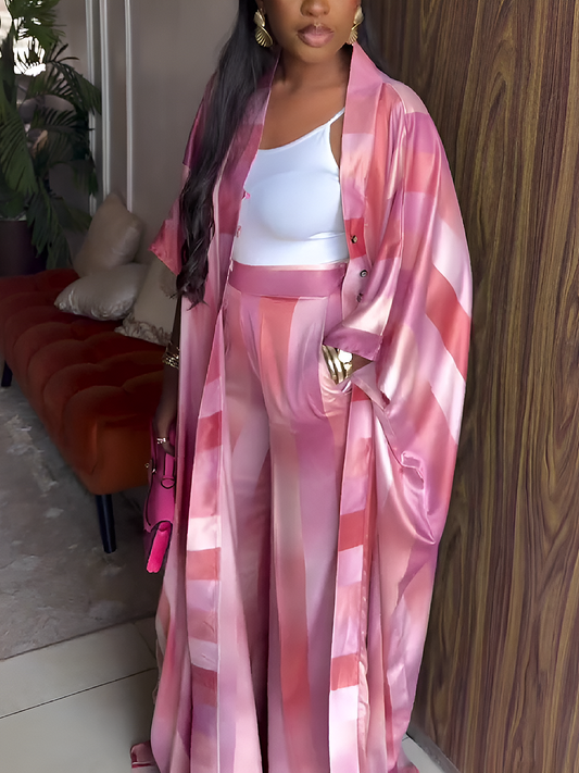 Silky Satin Two-Piece Set with Button Front