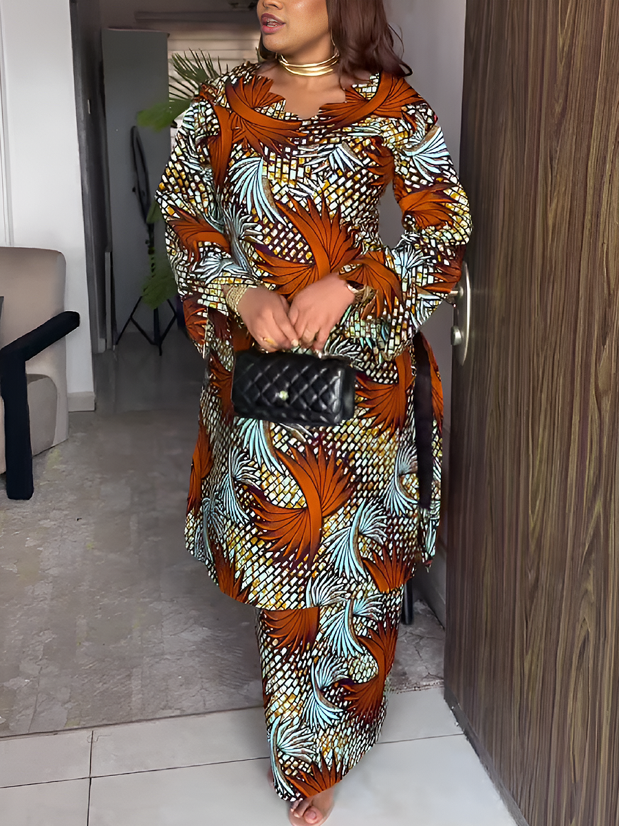 Bold Print Long Sleeve Top and Matching Pants Set