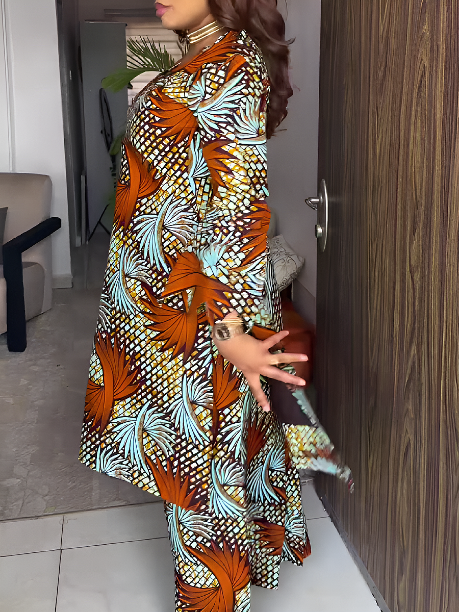 Bold Print Long Sleeve Top and Matching Pants Set